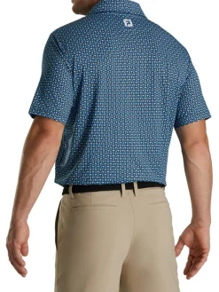 Footjoy Lisle Half Moon Geo Print Golf Shirt (Athletic Fit) - Navy/Blue/Almond
