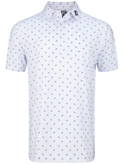Footjoy Lisle Paisey Print Golf Shirt (Athletic Fit) - White/Sky