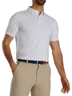 Footjoy Lisle Paisey Print Golf Shirt (Athletic Fit) - White/Sky