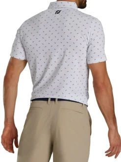 Footjoy Lisle Paisey Print Golf Shirt (Athletic Fit) - White/Sky