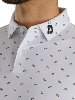 Footjoy Lisle Paisey Print Golf Shirt (Athletic Fit) - White/Sky