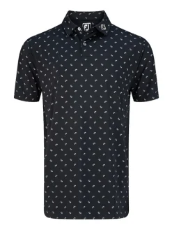 Footjoy Lisle Paisey Print Golf Shirt (Athletic Fit) - Black/Charcoal