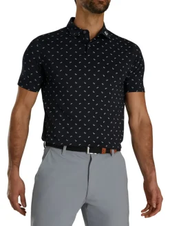 Footjoy Lisle Paisey Print Golf Shirt (Athletic Fit) - Black/Charcoal