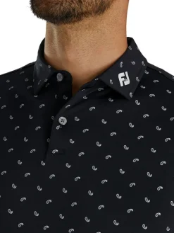 Footjoy Lisle Paisey Print Golf Shirt (Athletic Fit) - Black/Charcoal
