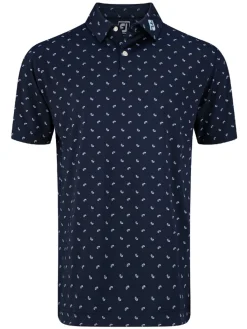 Footjoy Lisle Paisey Print Golf Shirt (Athletic Fit) - Navy/Sky