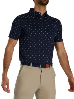 Footjoy Lisle Paisey Print Golf Shirt (Athletic Fit) - Navy/Sky