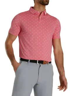 Footjoy Lisle Paisey Print Golf Shirt (Athletic Fit) - Cape Red/Grey