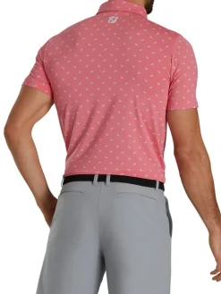 Footjoy Lisle Paisey Print Golf Shirt (Athletic Fit) - Cape Red/Grey