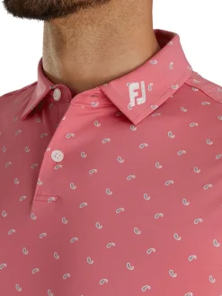 Footjoy Lisle Paisey Print Golf Shirt (Athletic Fit) - Cape Red/Grey