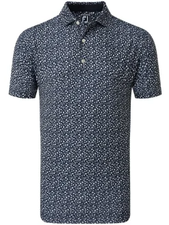 Footjoy Lisle Tossed Tulips Golf Shirt - Navy/White