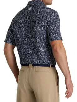 Footjoy Lisle Tossed Tulips Golf Shirt - Navy/White