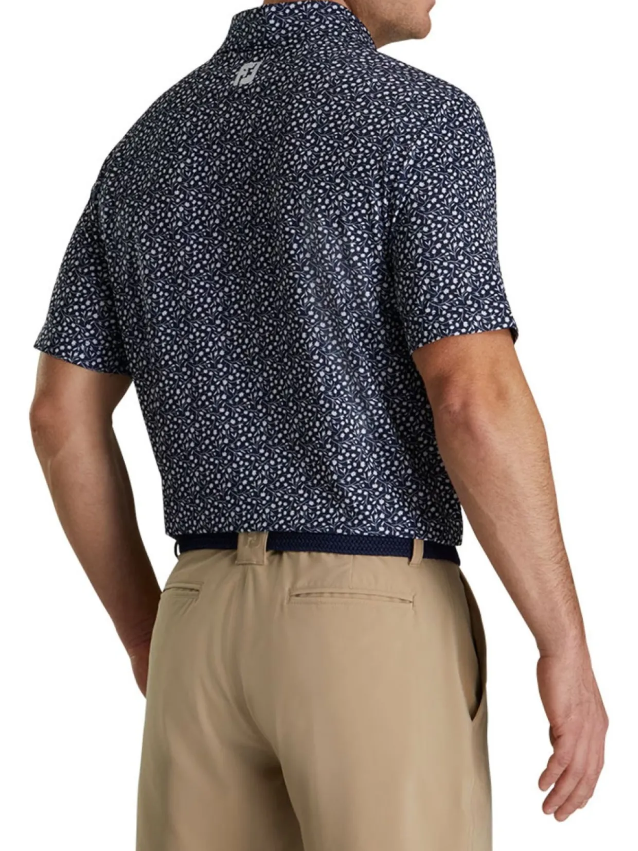 Footjoy Lisle Tossed Tulips Golf Shirt - Navy/White