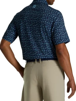 Footjoy Lisle Travel Print Golf Shirt (Athletic Fit) - Navy/True Blue