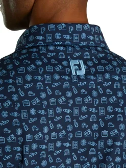 Footjoy Lisle Travel Print Golf Shirt (Athletic Fit) - Navy/True Blue
