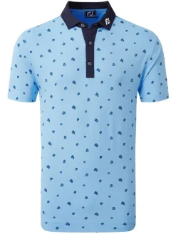 Footjoy Pique Scattered Floral Print Golf Shirt (Athletic Fit) - True Blue/Navy