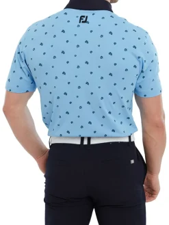 Footjoy Pique Scattered Floral Print Golf Shirt (Athletic Fit) - True Blue/Navy