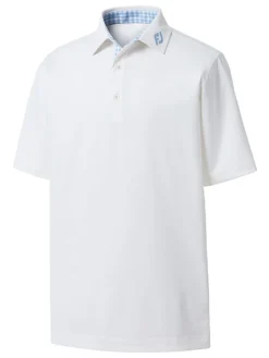Footjoy Pique Solid Gingham Trim Golf Shirt (Athletic Fit) - White