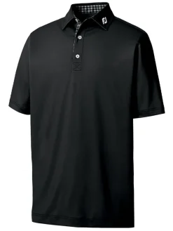 Footjoy Pique Solid Gingham Trim Golf Shirt (Athletic Fit) - Black