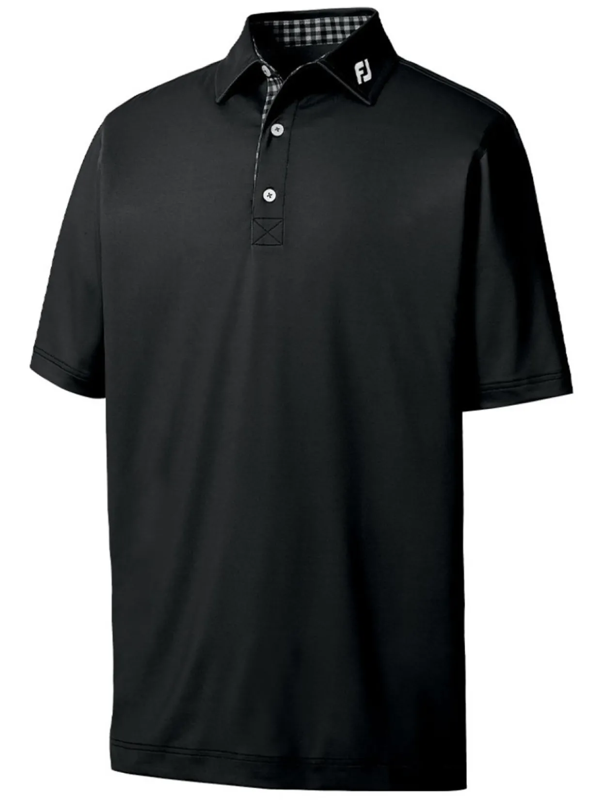 Footjoy Pique Solid Gingham Trim Golf Shirt (Athletic Fit) - Black