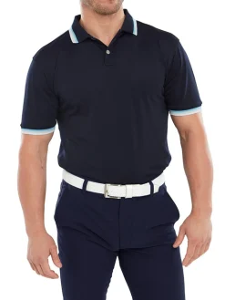 Footjoy Solid Pique With Trim Golf Shirt - Navy