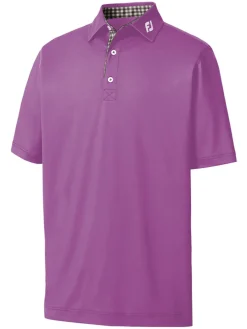 Footjoy Stretch Pique Solid Gingham Trim Golf Shirt (Athletic Fit) - Orchid