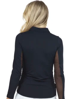 Ibkul Adjustable Long Sleeve Zip Polo - Black