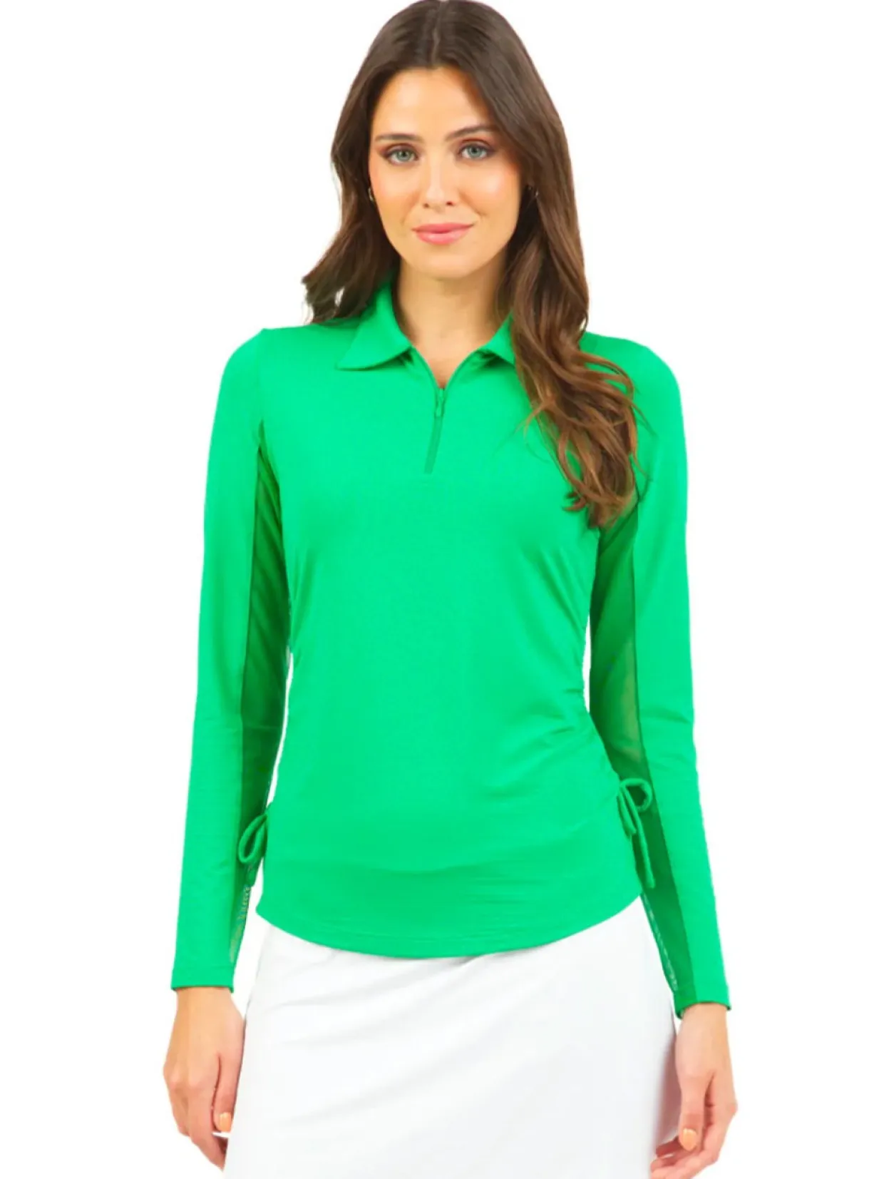 Ibkul Adjustable Long Sleeve Zip Polo - Green