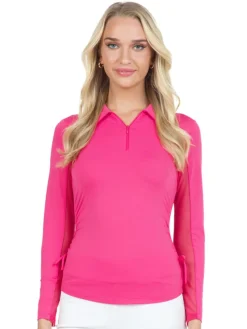 Ibkul Adjustable Long Sleeve Zip Polo - Watermelon