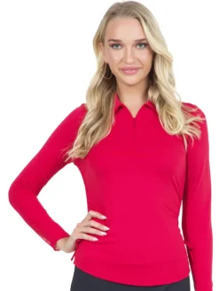 Ibkul Adjustable Long Sleeve Zip Polo - Red