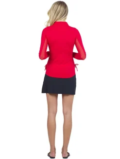 Ibkul Adjustable Long Sleeve Zip Polo - Red