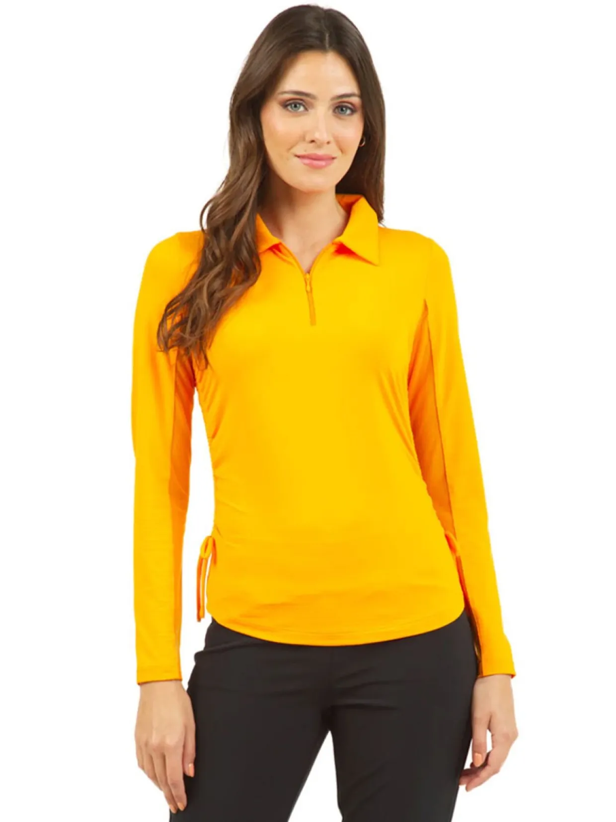 Ibkul Adjustable Long Sleeve Zip Polo - Orange Peel