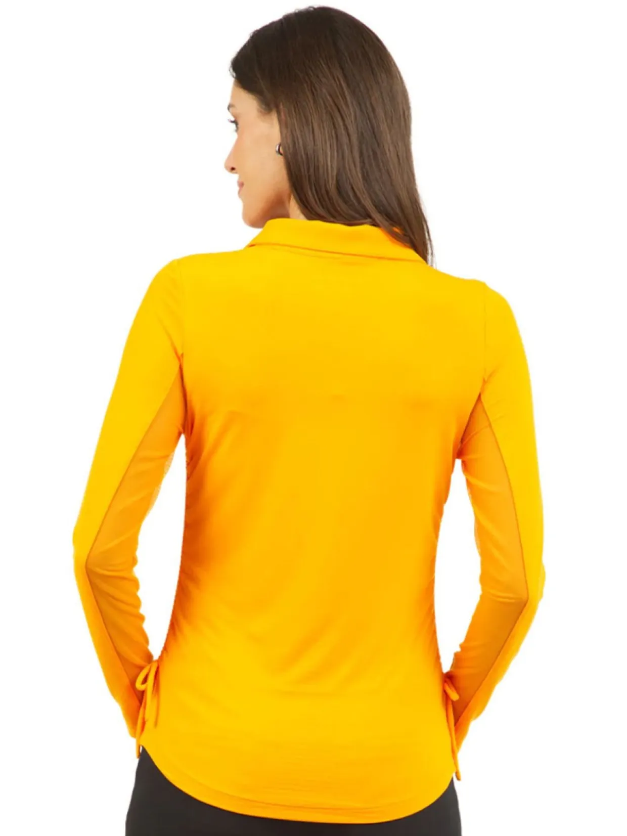 Ibkul Adjustable Long Sleeve Zip Polo - Orange Peel