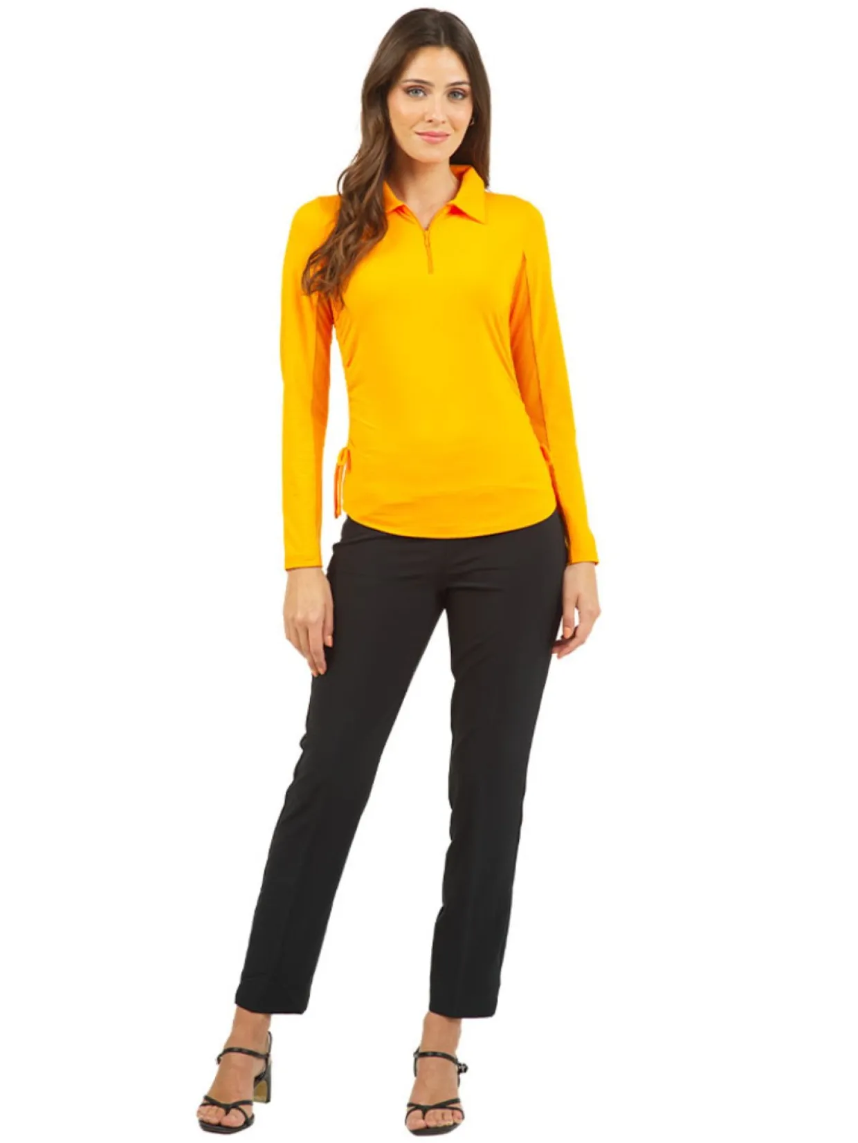 Ibkul Adjustable Long Sleeve Zip Polo - Orange Peel
