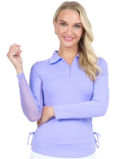 Ibkul Adjustable Long Sleeve Zip Polo - Lavender