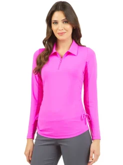 Ibkul Adjustable Long Sleeve Zip Polo - Hot Pink