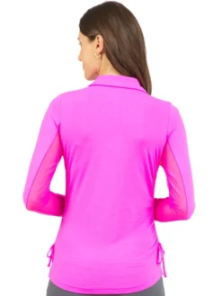Ibkul Adjustable Long Sleeve Zip Polo - Hot Pink