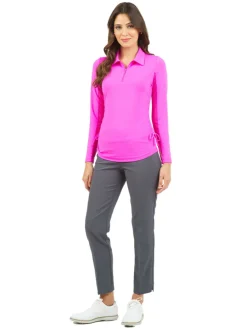 Ibkul Adjustable Long Sleeve Zip Polo - Hot Pink
