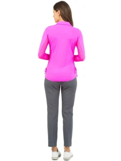 Ibkul Adjustable Long Sleeve Zip Polo - Hot Pink