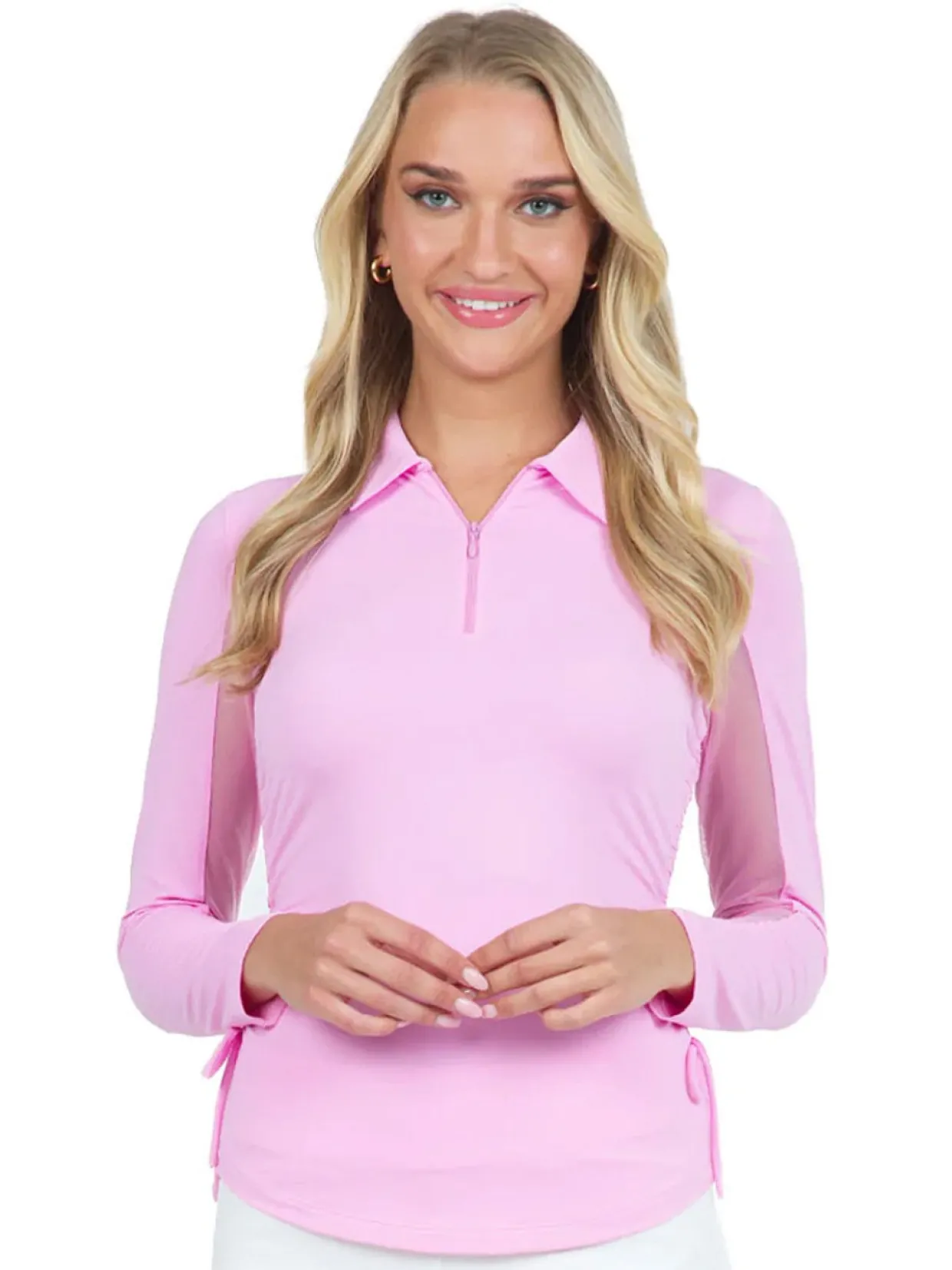 Ibkul Adjustable Long Sleeve Zip Polo - Candy Pink
