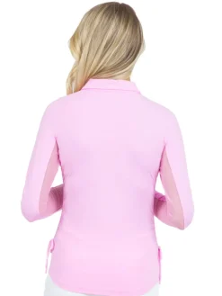Ibkul Adjustable Long Sleeve Zip Polo - Candy Pink