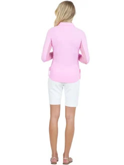 Ibkul Adjustable Long Sleeve Zip Polo - Candy Pink