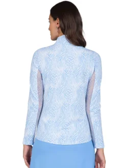 Ibkul Alena Print Long Sleeve Mock Neck Top - Peri/White