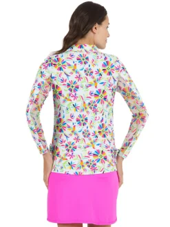 Ibkul Estela Print Long Sleeve Mock Neck Top - White/Multi