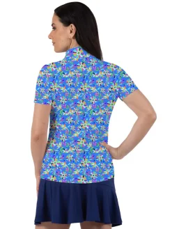 Ibkul Estela Print Short Sleeve Mock Neck - Blue/Multi