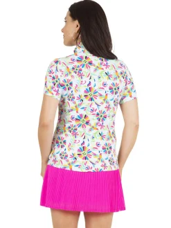 Ibkul Estela Print Short Sleeve Mock Neck - White/Multi