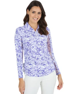 Ibkul Kinsley Print Long Sleeve Mock Neck Top - Plum/Lavender