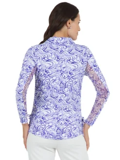 Ibkul Kinsley Print Long Sleeve Mock Neck Top - Plum/Lavender