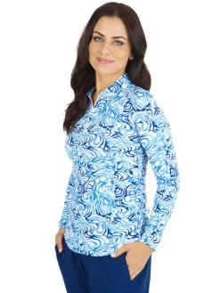 Ibkul Kinsley Print Long Sleeve Mock Neck Top - Blue/Peri