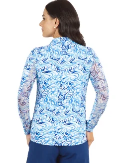 Ibkul Kinsley Print Long Sleeve Mock Neck Top - Blue/Peri