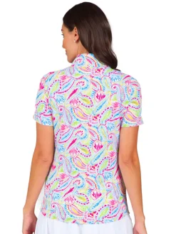 Ibkul Massie Print Short Sleeve Mock Neck - Watermelon/Multi